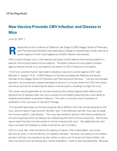 New Vaccine Prevents CMV Infection and Disease in Mice