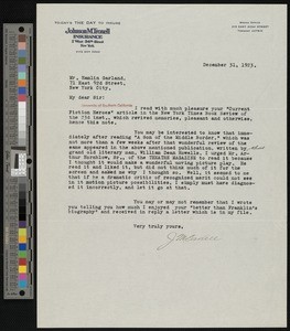 Johnson M. Troxell, letter, 1923-12-31, to Hamlin Garland