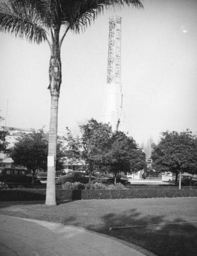 Leimert Theatre tower through the park