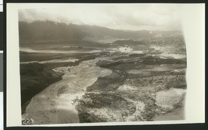 Aerial view of flooding near the Highlands on the Santa Ana River, ca.1930