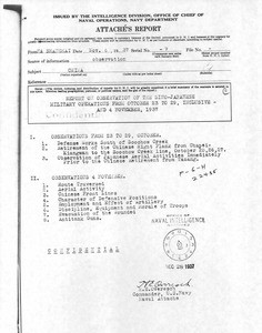 Naval Attaché. Shanghai. Report on observation of the Sino-Japanese military operations from October 23 to 29, inclusive and 4 November, 1937