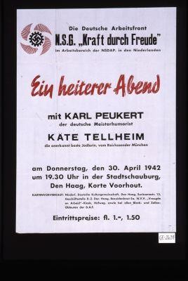 Ein Heiterer Abend mit Karl Peukert der deutsche Meiserhumorist, Kate Tellheim ... Jodlerin ... 30. April 1942 ... Den Haag