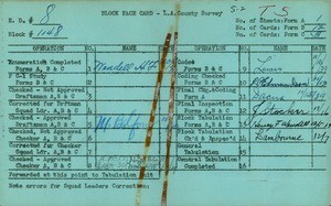 WPA block face card for household census (block 1148) in Los Angeles County