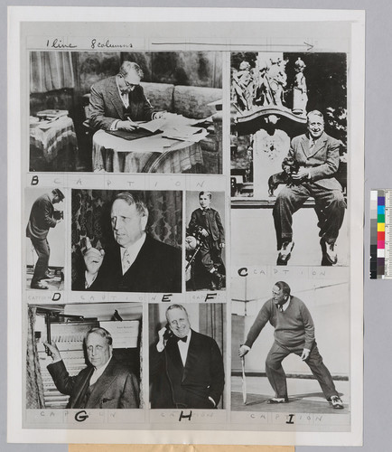 International News Photos picture page dummy with images of William Randolph Hearst, Sr
