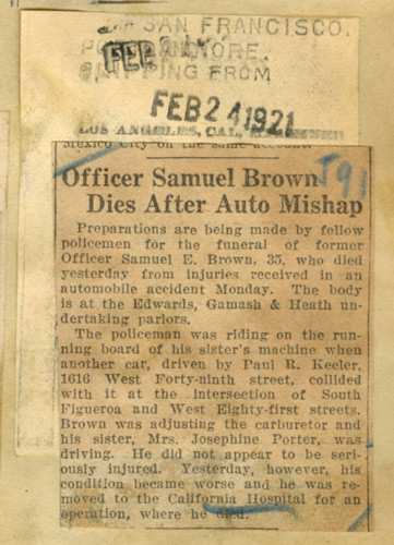 Officer Samuel Brown dies after auto mishap