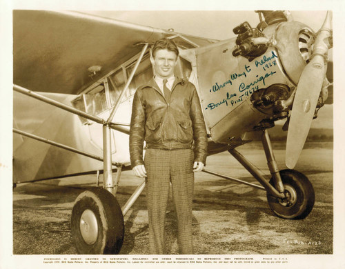 Douglas "Wrong Way" Corrigan and his airplane at Van Nuys Airport