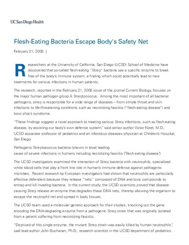 Flesh-Eating Bacteria Escape Body's Safety Net