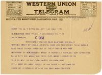 Telegram from William Randolph Hearst to Julia Morgan, February 28, 1926