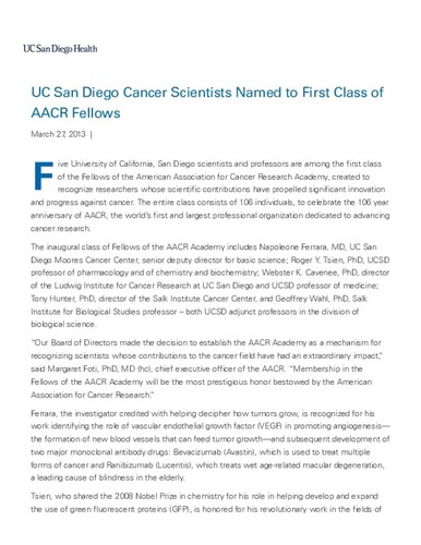 UC San Diego Cancer Scientists Named to First Class of AACR Fellows