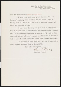 Eleanor Gates, letter, 1937-10-21, to Hamlin Garland