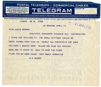 Telegram from William Randolph Hearst to Julia Morgan, April 12, 1920