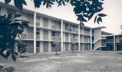 North Morlan Residence Hall, married student apartments, Chapman College, Orange, California