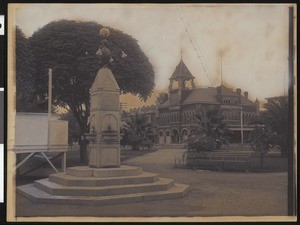 Healdsburg City Hall as viewed from the Plaza in Healdsburg, ca.1900
