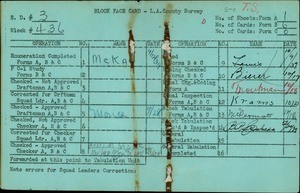 WPA block face card for household census (block 436) in Los Angeles County