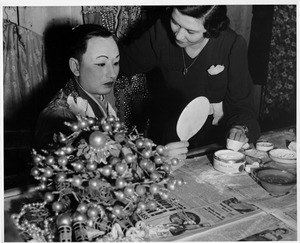 Chinatown in 1948, performers, preparing to perform, costumes, backstage in Chinatown