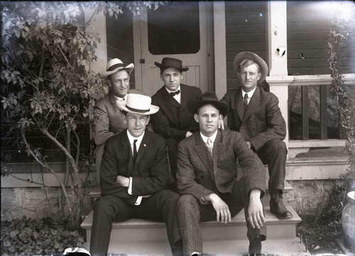 Students on steps of the Fulkerson's house in Claremont, California