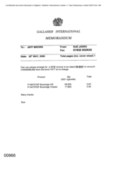 Gallaher International [Memo from Sue James to Jeff Brown regarding a sine invoice]