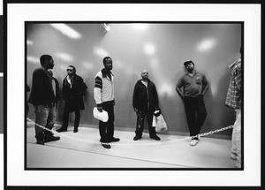 Men standing in line, Union Rescue Mission of Los Angeles, 1996