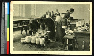 Clean-up after the meal, Wonsan, Korea, ca.1920-1940