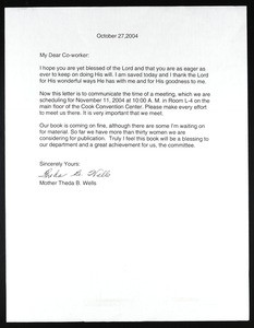 Wells, letter, 2004, to "co-worker"