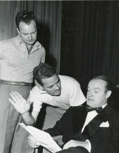 Micky Moore, unidentified, and Bob Hope, 1950