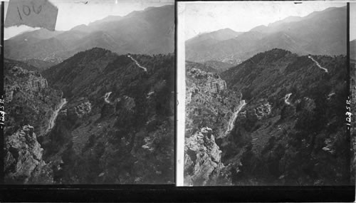 Looking S.E. over Williams Canyon and Manitou. Slopes of Pike's Peak on right. Have taken again Nov. 1925