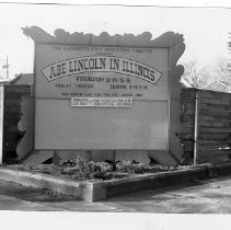 Exterior view of the marquee for the Sacramento Civic Repertory Theater Presents "Abe Lincoln in Illinois" at the Eagle Theatre in 1952