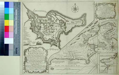 A plan of the city & fortifications of Louisburg : from a survey made by Richard Gridley, Lieut. Col. of the Train of Artillery in 1745.; A plan of the city and harbour of Louisburg : with the French batteries that defend it, and those of the English, shewing that part of Gabarus Bay, in which they landed & the ground on which they encamped during the Siege in 1745