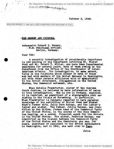 Frederick B. Lyon letter to Robert Murphy regarding Minter Wood and Robert T. Miller