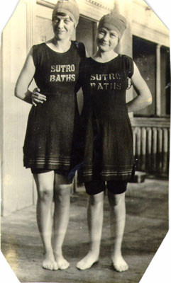 [Two women in bathing suits at Sutro Baths]