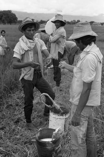 Men out on the field, La Chamba, Colombia, 1975