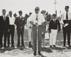 SFC Board Members and other stand on the racetrack at the Sonoma County Fair, Santa Rosa, California, about 1965