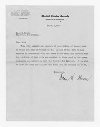 Letter from Hiram W. Johnson to J. D. Black