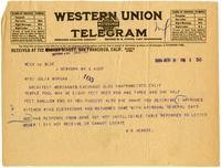 Telegram from William Randolph Hearst to Julia Morgan, April 8, 1924