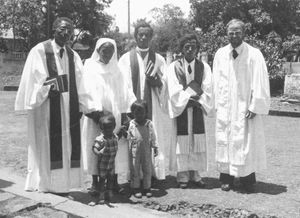 At the church square in Antsiranana. From left: Pastor Rakoto Andrianarijaona, Vice President o