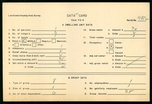 WPA Low income housing area survey data card 157, serial 19852