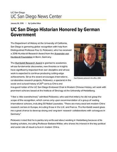 UC San Diego Historian Honored by German Government