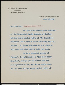 F.A. Duneka, letter, 1914-06-18, to Hamlin Garland