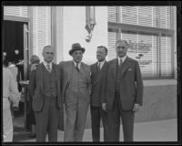 Dwight L. Clarke, A. H. Giannini, Warner Edmonds and A. P. Giannini, Santa Barbara, 1935