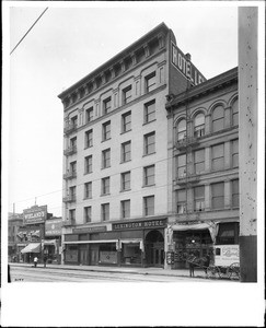 Exterior view of the Lexington Hotel on Main Street, looking south from Winston Street, ca.1905