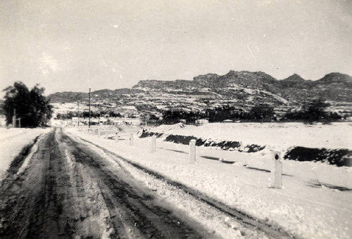 Plummer Street in Chatsworth after snowfall, 1949