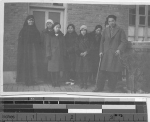 A Maryknoll Sister with teacher and his students at Fushun, China, 1931