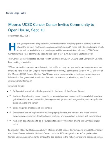 Moores UCSD Cancer Center Invites Community to Open House, Sept. 10
