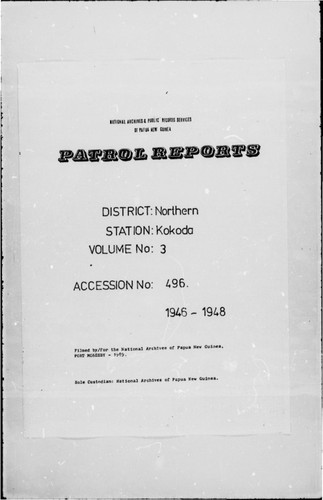 Patrol Reports. Northern District, Kokoda, 1946 - 1948