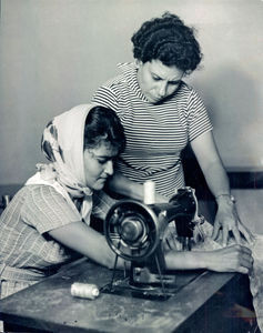 Girls club - Sewing class at the girls school in Aden, Yemen, 1970