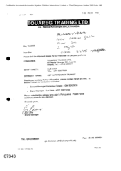 [Letter from Sue Lima to Touareg Trading Ltd regarding C & F Capetown in transit]