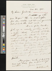 William Dean Howells, letter, 1903-11-30, to Hamlin Garland
