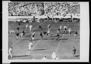 Action football scenes on field, Pasadena, CA, 1934