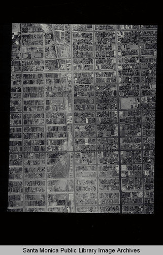 Aerial survey of the City of Santa Monica north to south (north on right side of the image) Arizona Avenue to Santa Monica High School on Pico Blvd. including Madison School on Arizona Avenue (Job#C235-D8) flown in June 1928