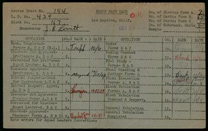 WPA block face card for household census (block 167) in Los Angeles County
